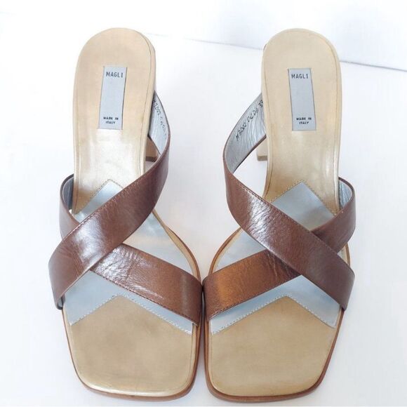 MAGLI Bruno Cross Top Block Heel Sandals Brown - Picture 2 of 7